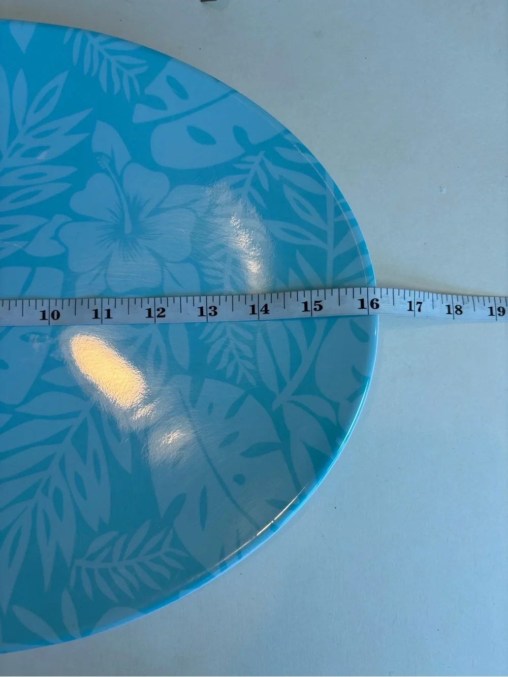 TWO! Tropical Blue Melamine Oval Serving Platters 16” Hawaiian Leaf Pattern